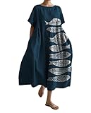 Japanese Art Dress for Women 2024 Plus Size Boho Maxi Dress Floral Print Loose Vintage Cotton Linen Wedding Guest Dresses