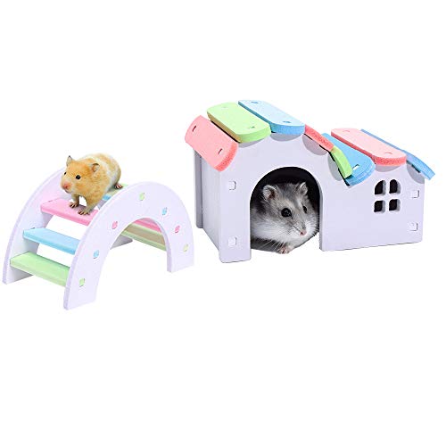 Dwarf Hamsters House DIY Wooden Gerbil Hideout Mouse Exercise Bridge Sugar Glider Huts