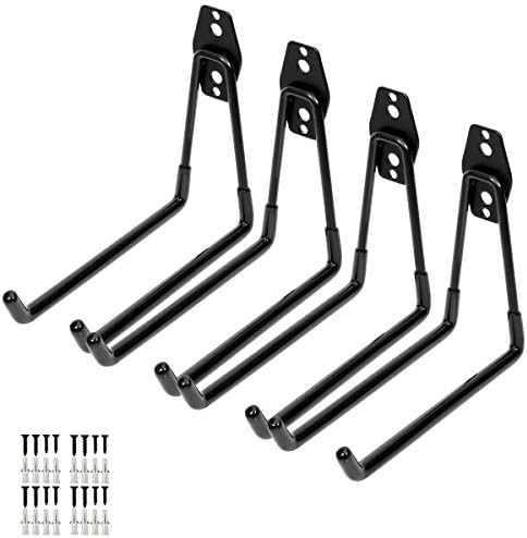 Whrsinlor Wall Mount Heavy Duty Double Utility Tools Hooks with Anti-Slip Coating for Garage Storage Organizer Shovels Chair Hose, 4 Pack 5 Inches Garage Hooks…