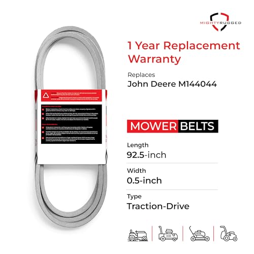 Image of M144044 John Deere Belt Replacement, Length 92 inch, Heavy-Duty, Durable, Aramid Cord Belt Fits L150 L160 L170 L180 L190 X300 X304 X310 X320 X324 X330 X340 X350 X354 X360 X370 X380 X384 X390 X584 Tractors