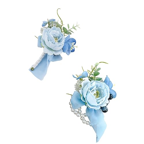 Ansofi Light Blue Peony Corsage And Boutonniere Set