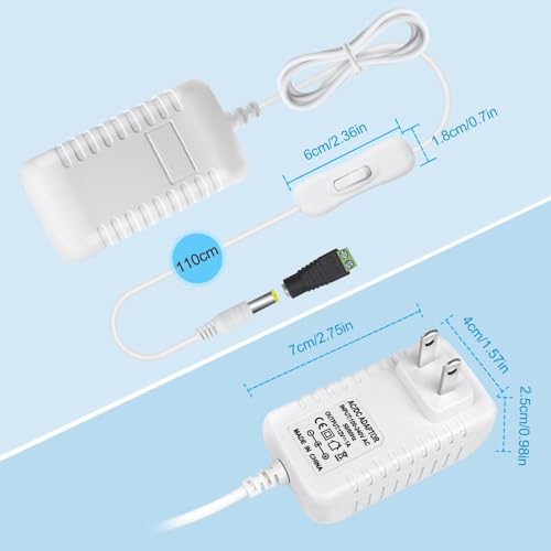 Image of 12V Power Supply, 12 Volt 1A 12W DC Power Supply with On Off Switch, White Switching LED Power Adapter, AC 110V to 12V Transformer Plug for LED Strip Lights with 5.5 /2.1 DC Female Connector, 3 Pack