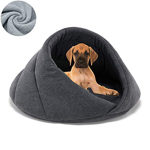Hmpet Cama Acogedora De La Cueva del Gato Saco De Dormir De Felpa Suave Y Cálida Cueva Y Cojines para Mascotas Medio Cubierto Canasta De Cama para Perros Calentador Térmico Lavable,Gris,L Cover