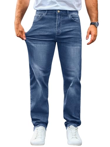 Runcati Pantalon jean pour homme coupe régulière, en denim stretch, décontracté, basique, bleu, XXL