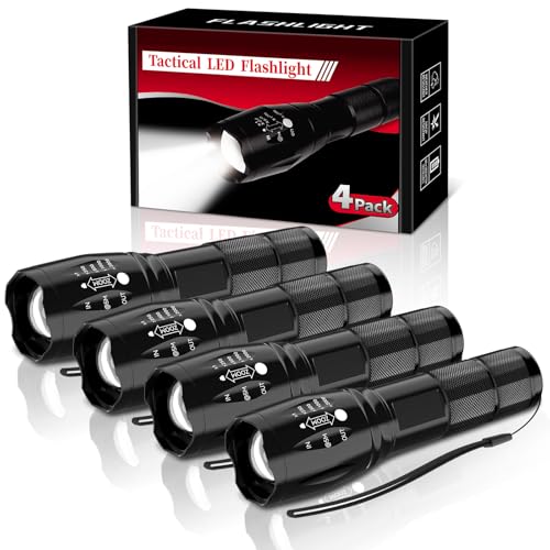 Image of LED Flashlight 4 Pack, Small Flashlights High Lumens with 5 Modes, Waterproof Zoomable Mini Tactical Flash Light for Home Emergencies Camping Hiking