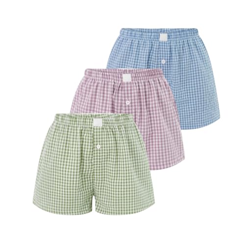 Image of Womens Y2k Plaid Shorts Women Cute Lounge Pajama Sleep Comfy & Casual Gingham PJ Boxer Shorts