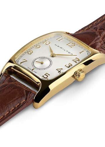Image of Hamilton American Classic Boulton Quartz Men's Watch, 27mm x 32mm Stainless Steel Case, Swiss Made, White Dial Analog Wrist Watch for Men, 30m Waterproof, Mineral Crystal, Cow Leather Strap