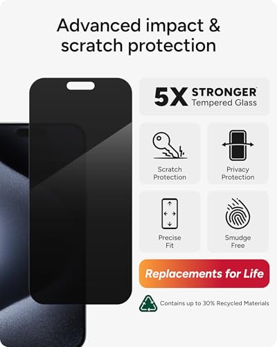 Image of ZAGG Glass Elite Privacy iPhone 15 Pro Max Screen Protector - 5X Stronger with Reinforced Edges, 2-Way Privacy Filter, Scratch & Smudge-Resistant Surface, InvisibleShield, Easy to Install