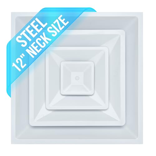 Fits 24x24 Steel T-Bar Drop Ceiling Grid | 2x2 Feet Lay in Steel Air Supply Diffuser with Round 12