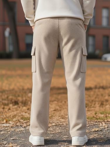 Image of Men's Ribbed Casual Cargo Pants | Stretchable & Comfortable Lower | Elastic Waist Drawstring | Relaxed Fit Stretchable & Comfortable Textured Fabric Cargo Pant for Men