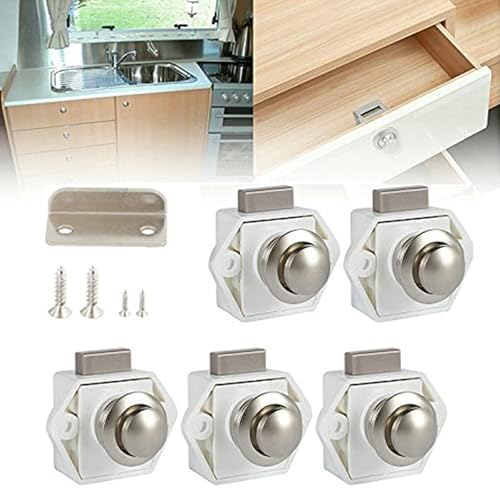5 Stück Push Button Catch Door Lock,Keyless-Schrank Lock Catch für Wohnmobil Wohnwagen RV Camper Caravan Van Motorhome Yacht Ship Boat (Silber)