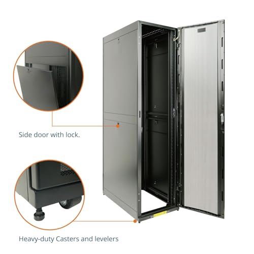 Image of Tecmojo 52U Server Rack Cabinet - PRE-Assembled 24inch Width 48inch Depth IT Network Equipment Cabinet Rack Enclosure with Casters - 3000lbs Weight Capacity(06Black)