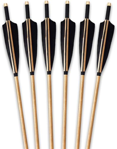 biubiusot 32 Inch Wooden Arrows Archery Traditional 12Pcs Turkey Feather Fletched Handmade Hunting Practice Targeting for Longbow Recurve Bow Traditional Horsebow (6pcs black) - Image 2