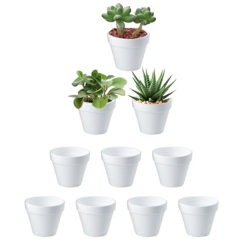 Lot de 10 mini pots de fleurs, blancs, anti-céramique, en plastique incassable, pour plantes d&rsquo;intérieur et d&rsquo;extérieur, cactus succulentes, plantes d&rsquo;intérieur, 6 x 7 cm