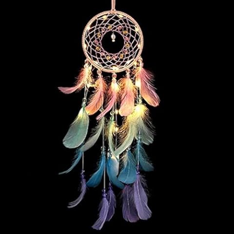 Crosszen Dream Catcher Wall Decor, Handmade Dream Catcher with LED Light, Colorful Feather Dream Catchers Wall Decor, Dreamcatchers Gift for Girls Kids Women Cover