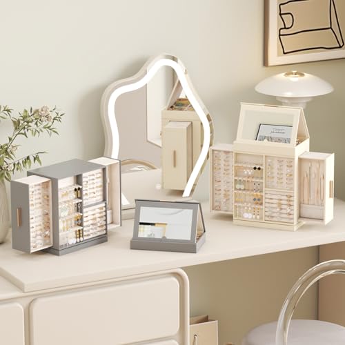 Lifewit Jewellery Box 360° Rotating, Jewellery Organiser with Mirror, Jewellery Display and Storage Case for Women, Spacious Jewellery Holder for Ring Necklace Earring Watches, Great Gift, Creamy - Cosy Home Interiors Lifewit Jewellery Box 360° Rotating, Jewellery Organiser with Mirror, Jewellery Display and Storage Case for Women, Spacious Jewellery Holder for Ring Necklace Earring Watches, Great Gift, Creamy - Image 2