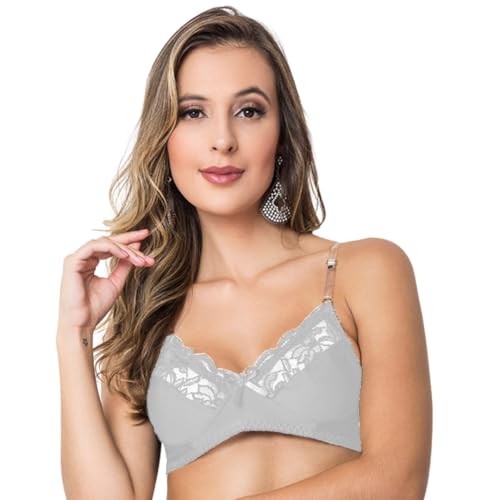 Sutiã Microfibra Sem Bojo Alças de Silicone em Renda Básico Lingerie Feminina Confort Branco G