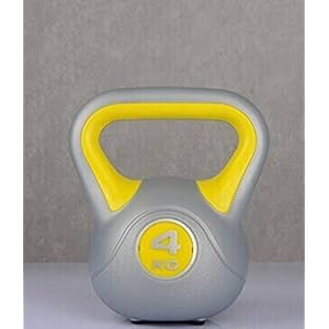 DKN Unisex Adult 4kg Vinyl Kettlebell – Grey/Yellow, 4kg