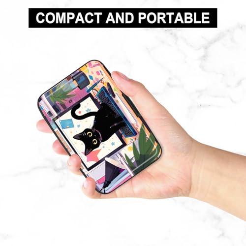 Image of Credit Card Holder, Mini Aluminum Card Wallet RFID Blocking Slim Metal Hard Card Case for Women Men, Cat on Keyboard