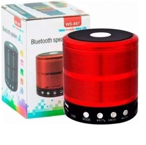 Image of Mini Bluetooth Speaker WS 887 with FM Radio, Memory Card Slot, USB Pen Drive Slot, AUX Input Mode, Compatible with All Devices-Red 5 W Bluetooth Speaker. (Red)