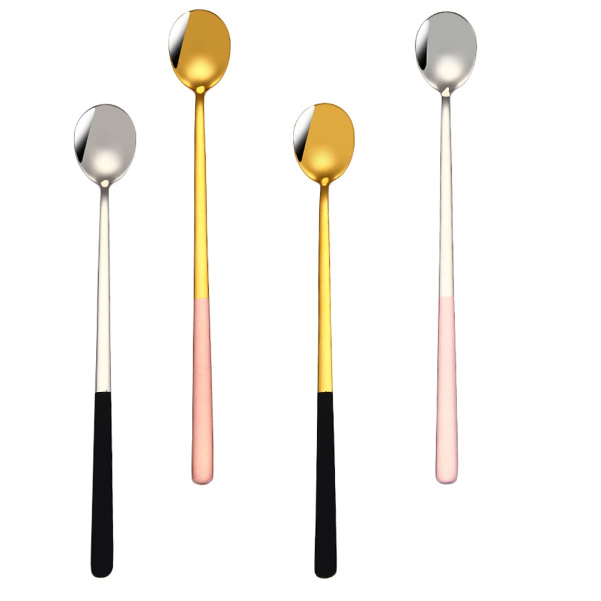 FUNOMOCYA 4pcs 304 Stainless Steel Ice Scoops Long Handle Ergonomic Design for Tea Coffee Dessert