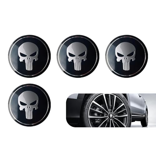Dogary 4 PCS Car Wheel Hub Center Cap Sticker, Personalized Skull Pattern Stickers, Wheel Center Cover Decals Decoration Replacement Parts, Suitable for Most Car Hub Accessories (Black)