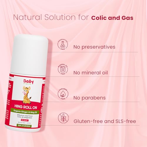 BabyOrgano Colic Relief Roll-On for Babies & Kids Ayurvedic Tummy Relief with Organic Ginger & Hing Oil – Helps with Gas, Colic Relief, Constipation and Indigestion– Preservative Free – 40ml - 0+ months
