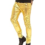 Herren Lederhosen Lang Hose Wetlook Clubwear Motorradhose Slim Fit Freizeithose Faux Leder Biker Hose Gold M Kootk