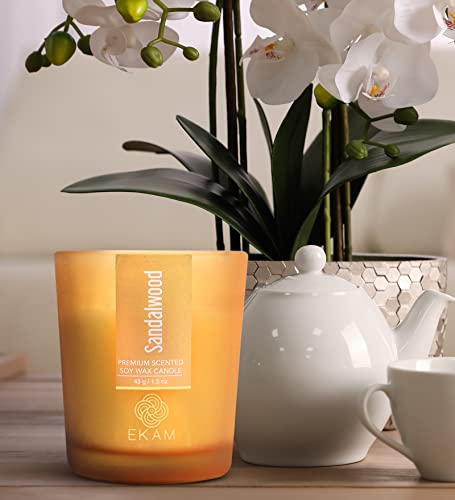 Image of EKAM Sandalwood Votive Soy Wax Scented Candle, 40 Grams, 10 Hours Burn Time| Long Lasting Premium Candles | Ideal for Home Decor | Gifting & Aromatherapy (Pack of 9)