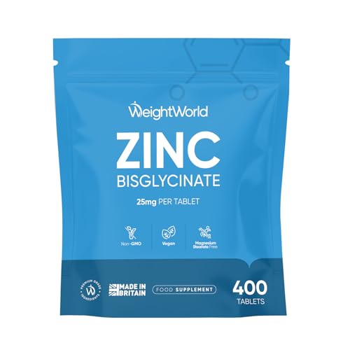 Zinc Supplements - 400 Zinc Tablets - 6+ Months Supply - 2 per Day - Bioavailable Bisglycinate Form - No Artificial Flavours - 25mg per Tablet - Easy to Take - Non-GMO & Magnesium Stearate-Free