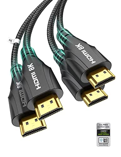 Cratree HDMI Cable 2M 2Pack Certified,8K Ultra High Speed HDMI Cable 4K 120hz 8K 60hz 10K 48Gbps,HDCP 2.3 Dolby Atmos Vision eARC Compatible with HDTV PS5 Xbox Blu-ray Gaming Monitor Laptop PC