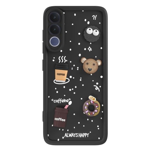 Image of Pikkme Back Cover for Vivo V70 FE 5G | 3D Bear Silicone Cute & Fun Coffee Cartoon | Full Body Protection Bumper Case (Black)