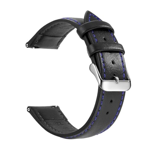 [XTNGIRKGY] Genuine Leather Watch Band Quick Release 18mm/20mm/22mm Straps For Men And Women Watchband(Black Blue Silver,22mm)