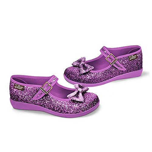 Image of Hot Chocolate Design Chocolaticas Funky Canvas Women's Mary Jane Flat Shoes, Violet, 5 UK