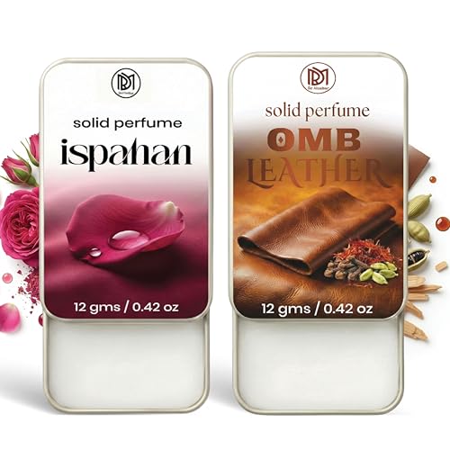 Image of Dr.Mashur Solid Perfume |OMB leather&Ispahan Alcohol Free Wax Perfume Balm, Long Lasting | Pocket Tin 12g, Pack Of 2| Non Greasy Smooth Glide, Travel Friendly Unisex Gifts He Or Her