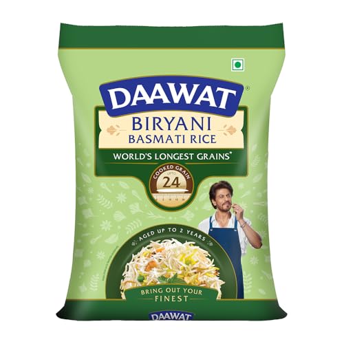 Daawat Biryani Basmati Rice, 5 Kg| World s Longest Rice Grain expands 24mm* | Tasty, Non-sticky & Rich Aroma |Naturally Aged