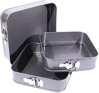 Jazooli 3 Piece Non-Stick Baking Cooking Cook Springform Square Cake Tin Tray Pan Set Kit Spring Loaded Warp Resistant Home or Professional 24/26/28cm Anthracite