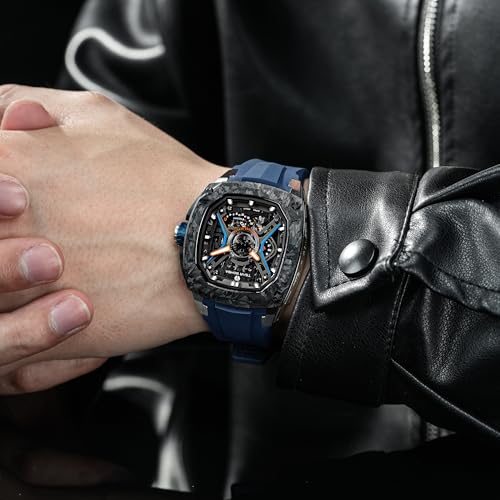 Image of TSAR BOMBA Luxury Mechanical Watches for Men with Carbon Fiber Case Men Wristwatch Luminous 5ATM Water Resistant Men's Watch with Fluorine Rubber Strap Great Gifts for Men