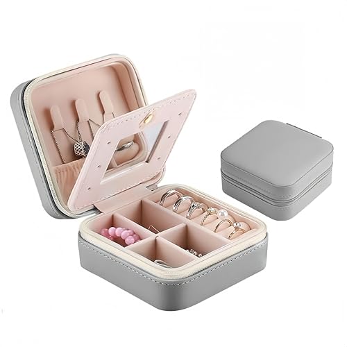 Aucuu Caixa de jóias pequena, caixa de jóias viagem com espelho, portátil Jewelry Organizer para mulher, caixa pequena para mulheres, caixas pequenas para jóias para anéis, brincos, colares,