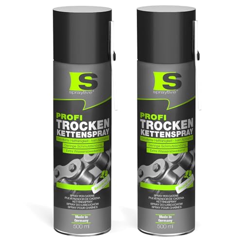 Spraytive 2 x 500ml Profi Trockenkettenspray – Kettenspray mit PTFE, Kettenfett für Fahrrad, Motorrad, Maschinen & Zahnräder – haftstark – kein Abschleudern – Allwetterschutz - Made in Germany