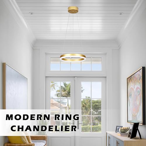 Mccokaige 12" Gold Led Ring Chandelier Ring Modern Led Chandelier 3 Pack Modern Pendant Lights Led Pendant Lights Adjustable Height Light Contemporary Light Fixture for Kitchen Island Dining Room by Mccokaige - Used condition - Image 9