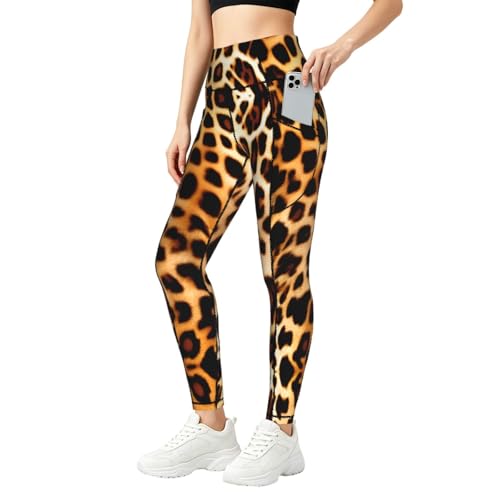 Leggings con bolsillos de leopardo pantalones elásticos de deporte para mujer 1