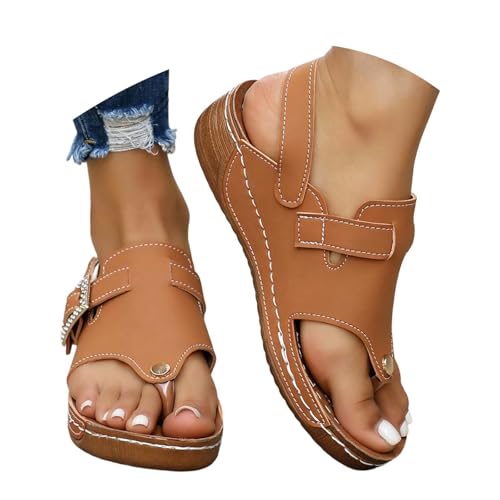Sandalias negras para mujer, sandalias con diamantes de imitación para verano, tacón de plataforma, sandalias de playa, color sólido, sin cordones, calzado casual, sandalias de verano, Brown, 40 EU