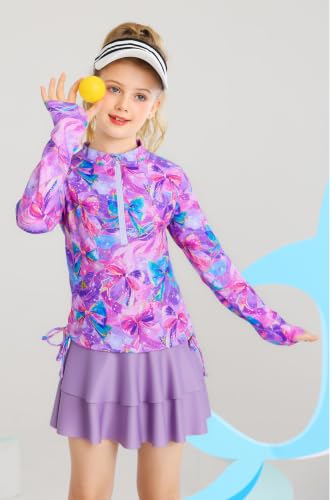 Image of Vogseek 3-12T Girls Swimsuit Long Sleeve Rashguard Bathing Suits Swim Set