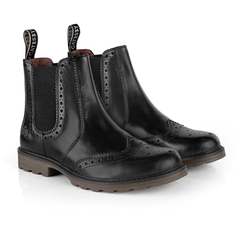 Catesby Bute Leather Mens Boots Brogue Lightweight Durable Dealer Boots For Men, Black, UK 8