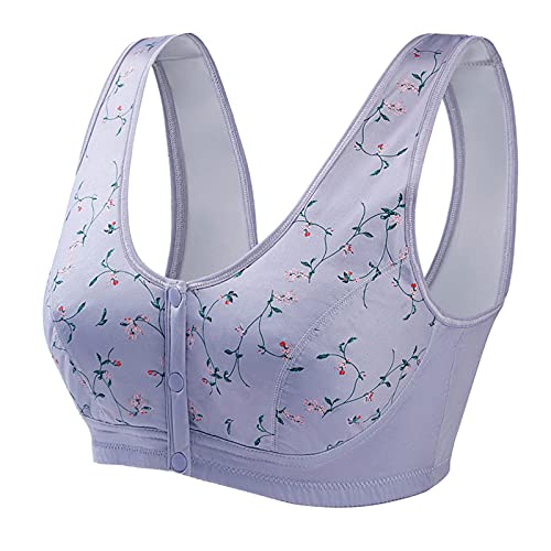 Convenient Front Button Bra, Popsalie Front Button Bra, Snap Front Close Comfort Bra (Light Blue,38/85)