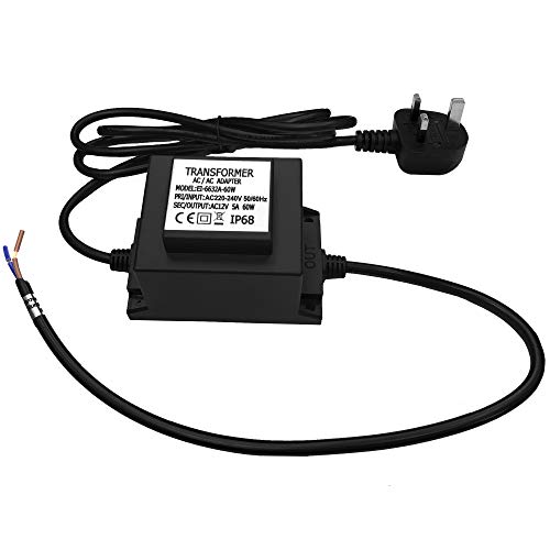 CNBRIGHTER 12V AC Transformer, 5A 60W, 220-240V AC to 12V DC LED Power Supply, Voltage Converter LED Driver, Adapter for Outdoor Landscape Lighting/Swimming Pool Light