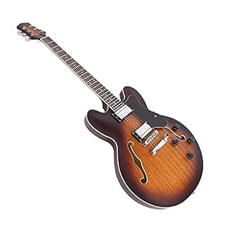 EART Guitare électrique semi-creuse – 6 cordes – Style 335 – Col en érable – Couleur Sunburst - Les Beatles, Paul McCartney, John Lennon, RIngo Starr, George Harrison EART Guitare électrique semi-creuse - 6 cordes - Style 335 - Col en érable - Couleur Sunburst – Image 3