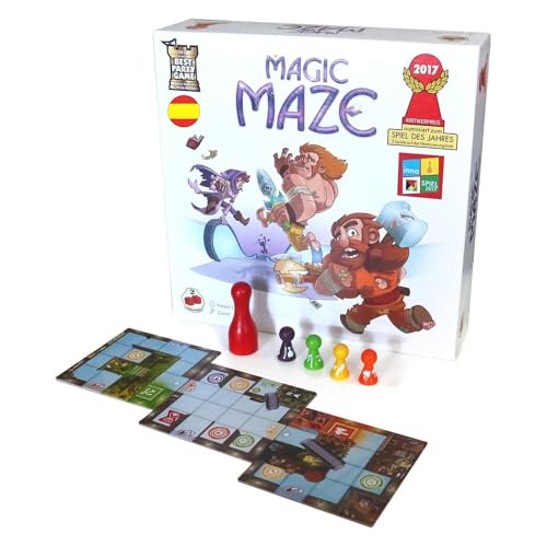 2Tomatoes Games | Magic Maze | Juego de Mesa Cooperativo | Únete a un Mago, un Guerrero, un Elfo y un Enano en una Misión Audaz| Roba Artículos Mágicos | 1-8 Jugadores | +8 Años | Español
