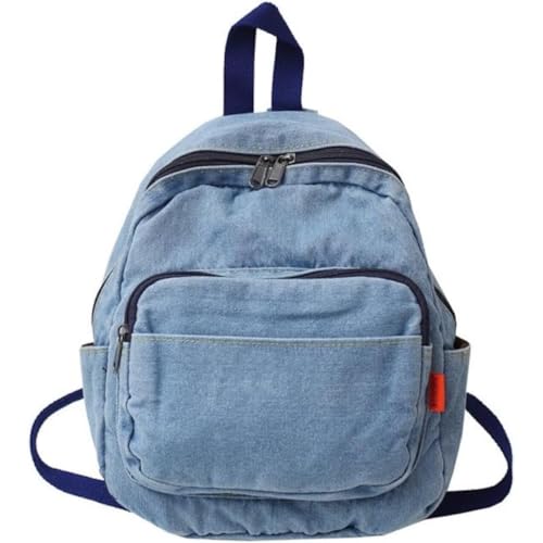 Small Denim Backpack for Women Vintage Aesthetic Mini Denim Canvas Backpack Casual Daypack(Light Blue)